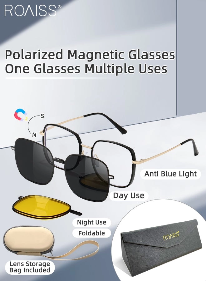 roaiss Magnetic Polarized Clip-On Sunglasses - 3-in-1 Blue Light Blocking Night Vision