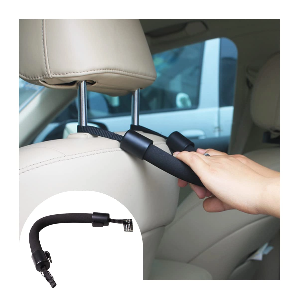 CGEAMDY Car Headrest Grab Handle - 30.2x3.5cm Black