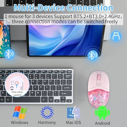 Aqua Mouse with Liquid Quicksand Sequins - Bluetooth USB