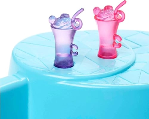 Doll - Brunette Seafoam Blue One-Piece Swimsuit + Pool Playset - Pool Slide Ages 3+