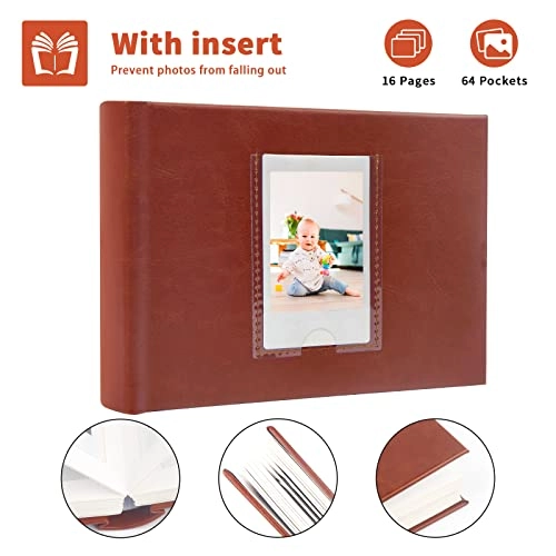 2x3" 64 Pockets Faux Leather Photo Album