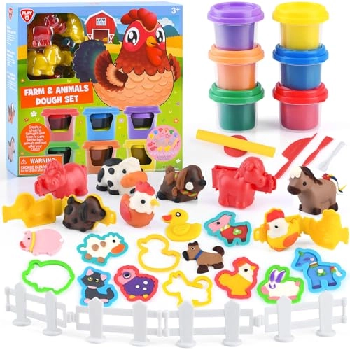 Farm Animals Play Dough Set - 4+ years 6 cans