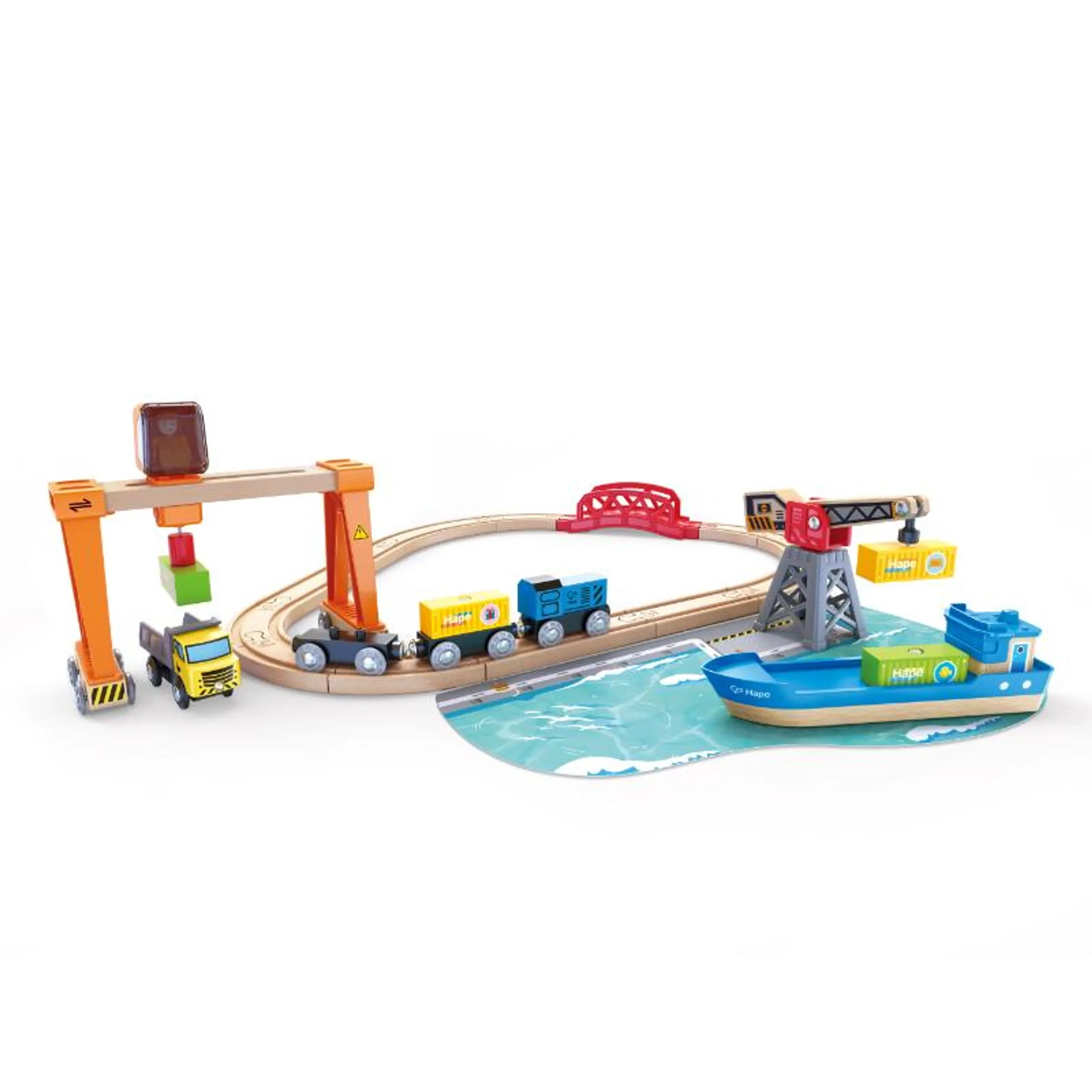 Hape Toys Lift & Load Harbour Train and Railway Set - 25pcs