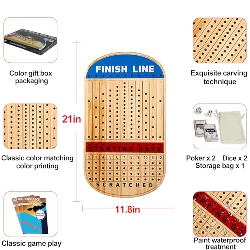 Horse Racing Board - 11 Metal Horses Pine Wood