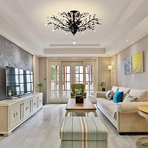 Crystal Ceiling Light - Matte Black 5 Lights