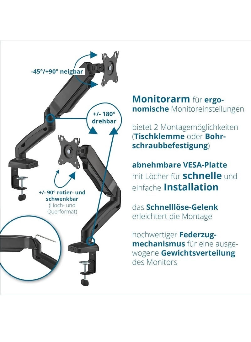 Single Monitor Arm - Single 13-32 Inch VESA 75x75/100x100mm