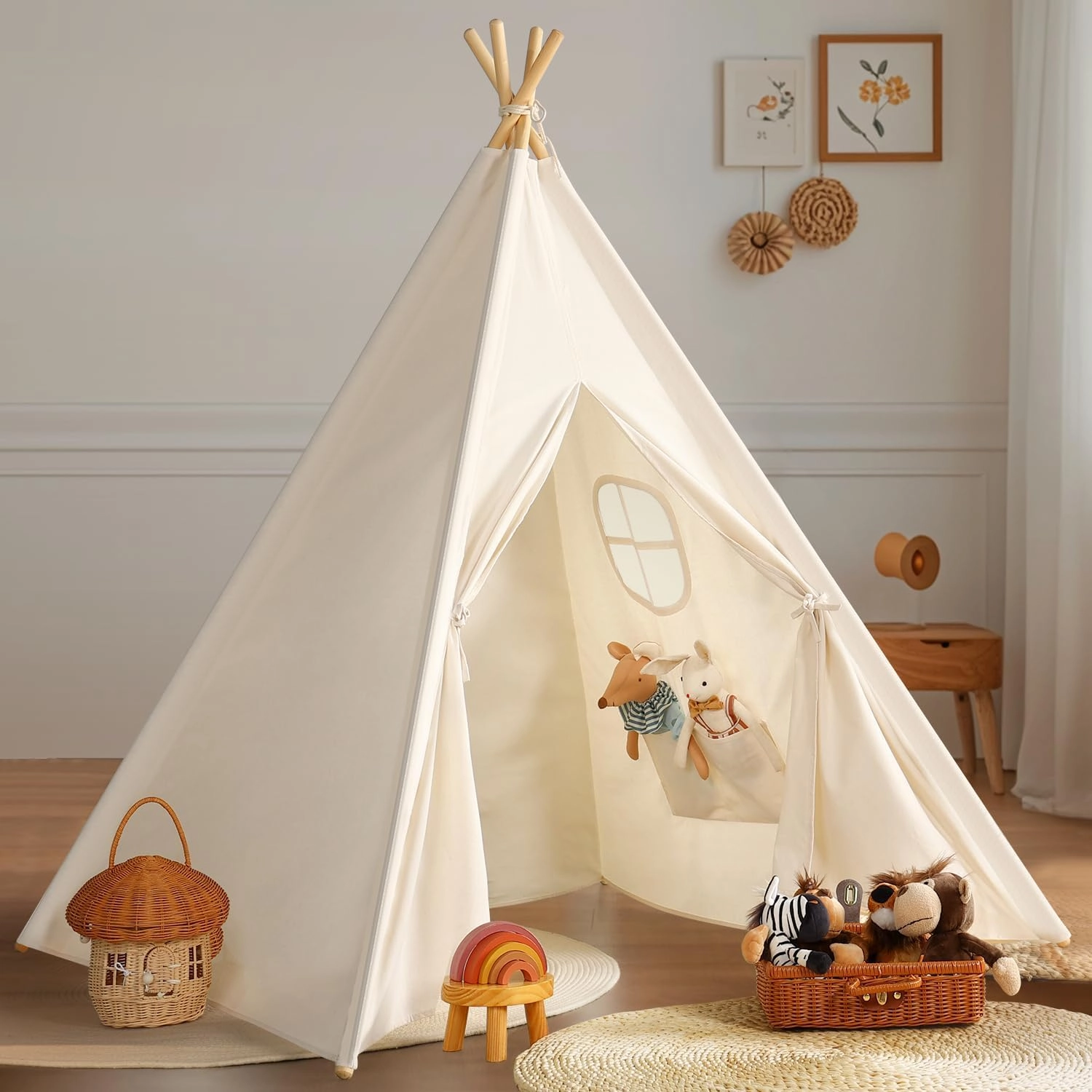 Wilwolfer Kids Teepee Tent - 120 x 120 x 155cm Off-white