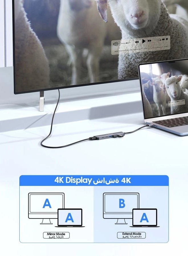 USB C Hub - 6 in 1 4K HDMI 100W PD