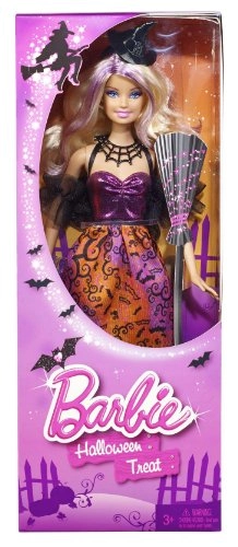 Halloween Doll - Plastic purple highlighted hair witch costume
