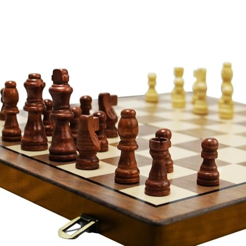 Chess and Checkers - Wooden Magnetic Hazelnut Finish