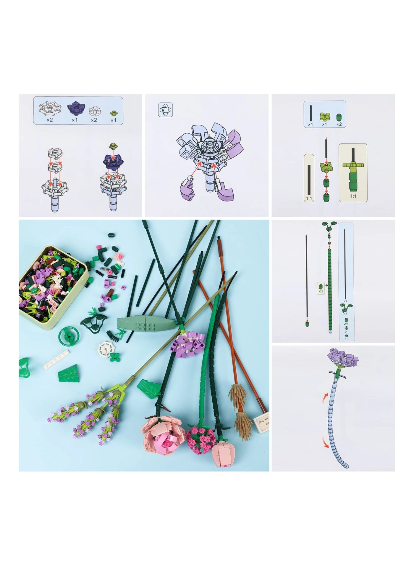 Flower Bouquet Building Blocks - Set 1 without Vase