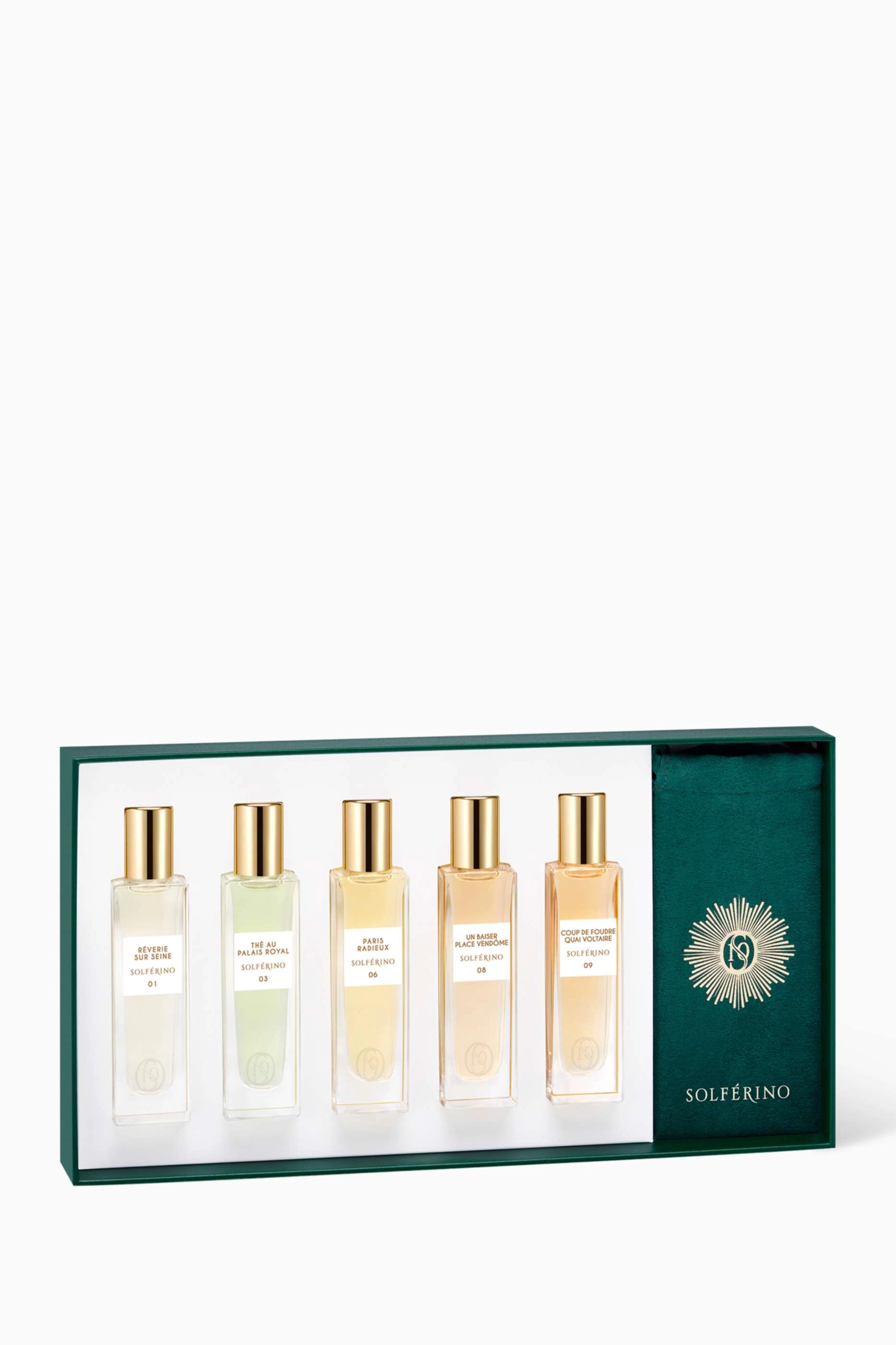 Solférino Paris Neroli Woody + Oolong Tea + Solar Gardenia + Iridescent Sandalwood + Incandescent Amber - Eau de Parfum 5 x 15ml