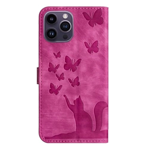 Cute Cat Case Wallet Embossed Flip Cover for iPhone 16 Pro Max