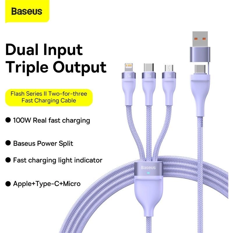 Charge Cable 100W U+C to M+L+C 1.2m Nylon