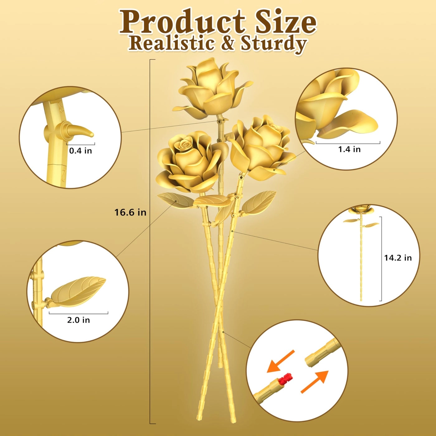 Gold Roses Flower Building Set - 195pcs