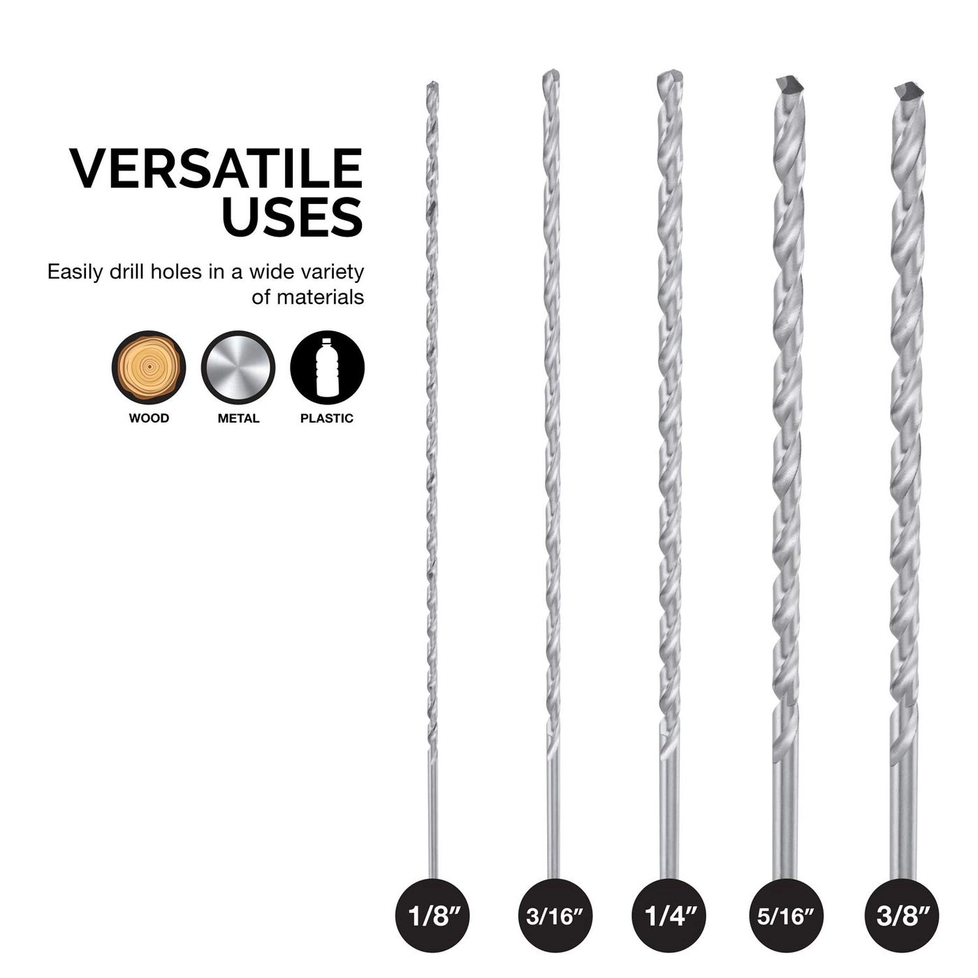 10047A - M2 HSS Steel 5-Piece 1/8, 3/16, 1/4, 5/16, and 3/8-Inch