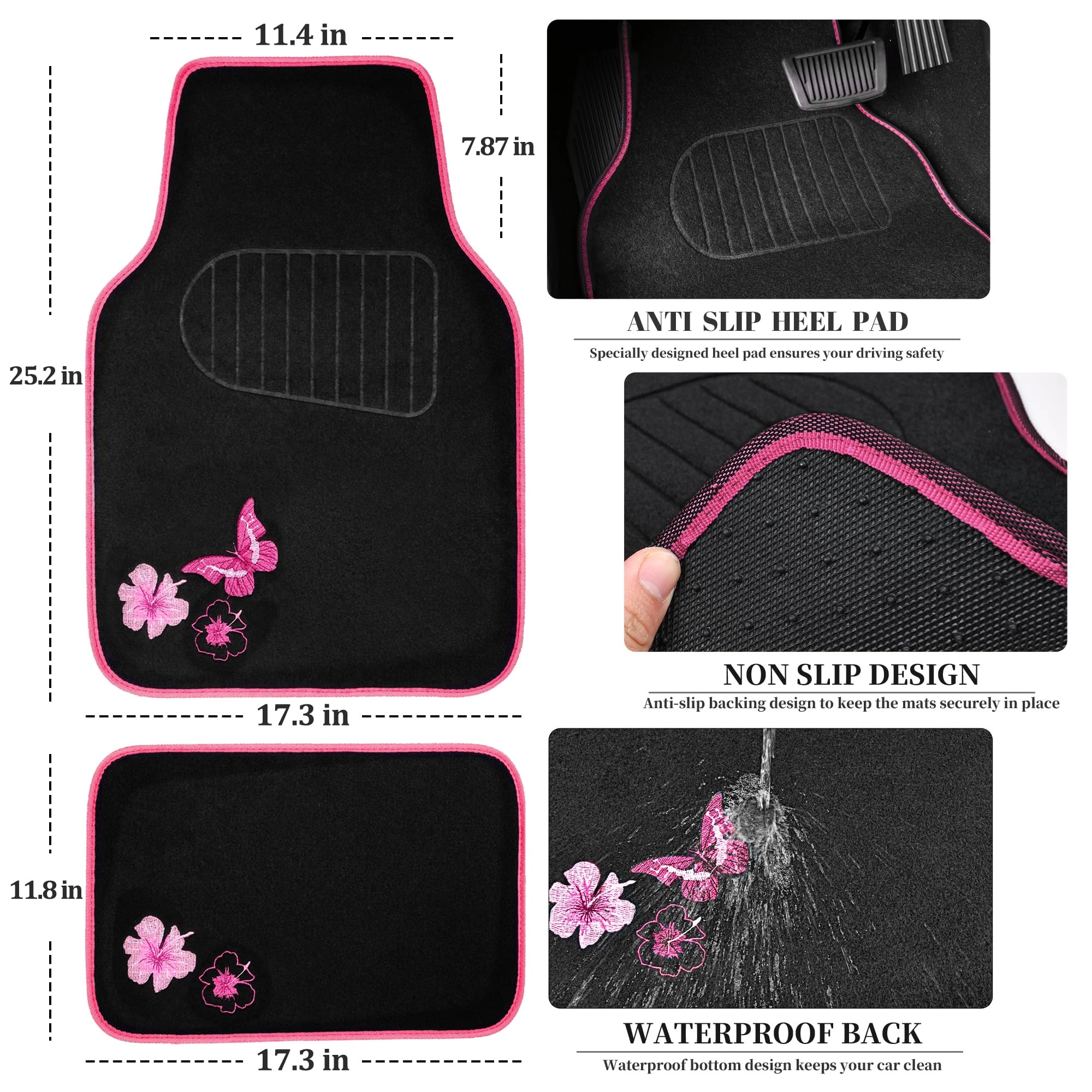 Embroidery Butterfly and Flower Car Floor Mats