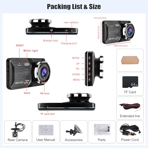Dash Cam Front and Rear - 1080P 30FPS