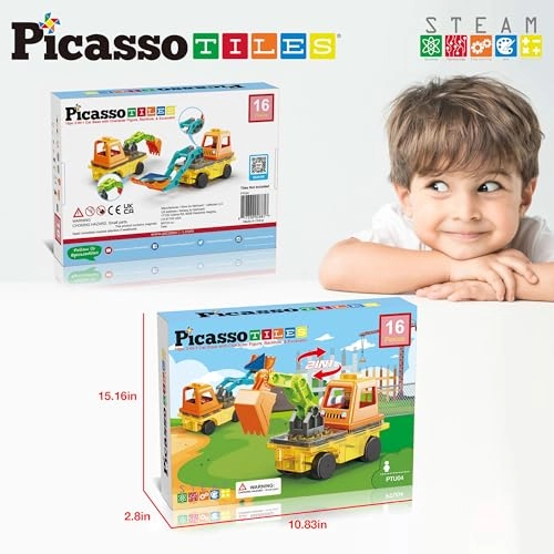 Magnet Tiles 2-in-1 Excavator & Backhoe - 16 pcs