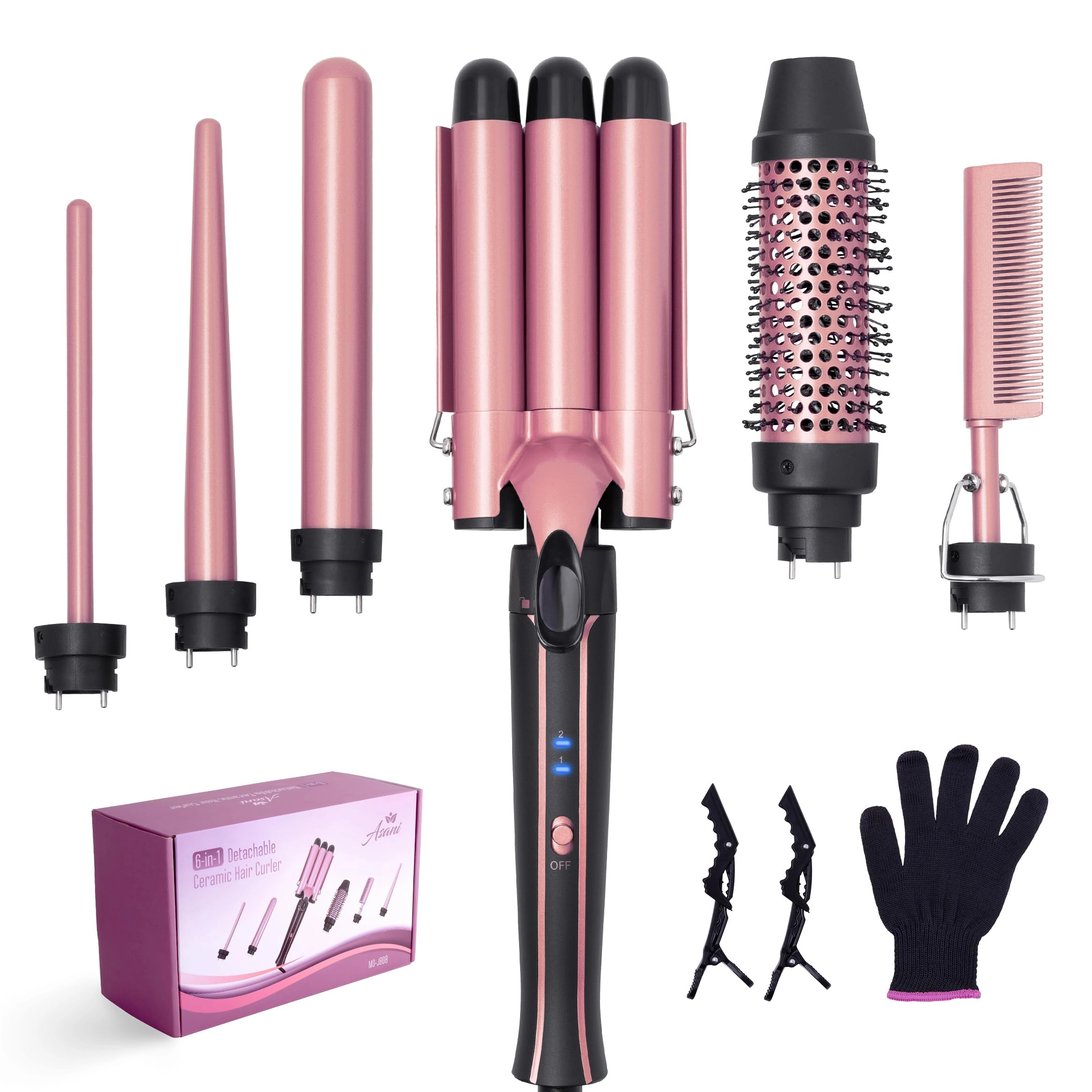 Asani Curling Iron Wand Set - 1.5" brush barrel 1 Inch, 0.33-0.75 Inch, 0.38 Inch, 1.5 Inch