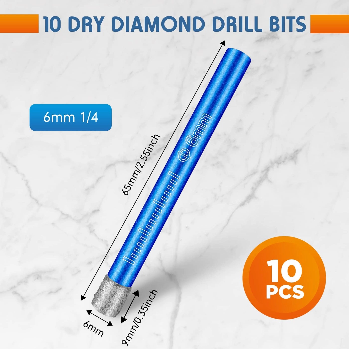 Dry Diamond Drill Bits Set - 1/4" 6mm Granite Marble Porcelain Tile Ceramic Stone Glass