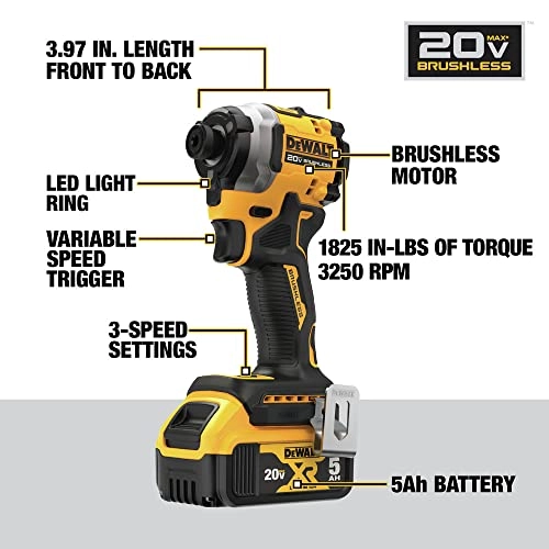 Atomic 20V MAX 1/4 in. Brushless Cordless 3-Speed Impact Driver - 5 Amp Hours