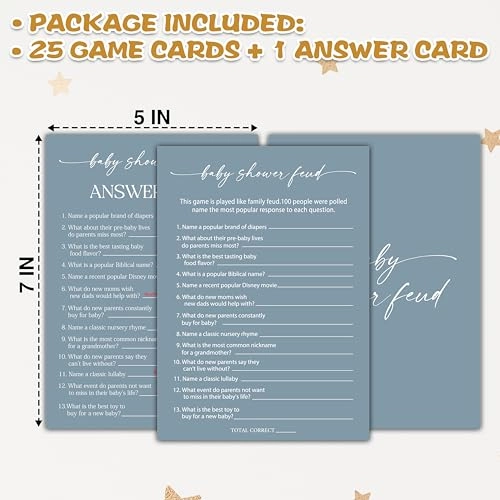 Baby Shower Game - Baby 1 Answer Card & 25 Game Cards
