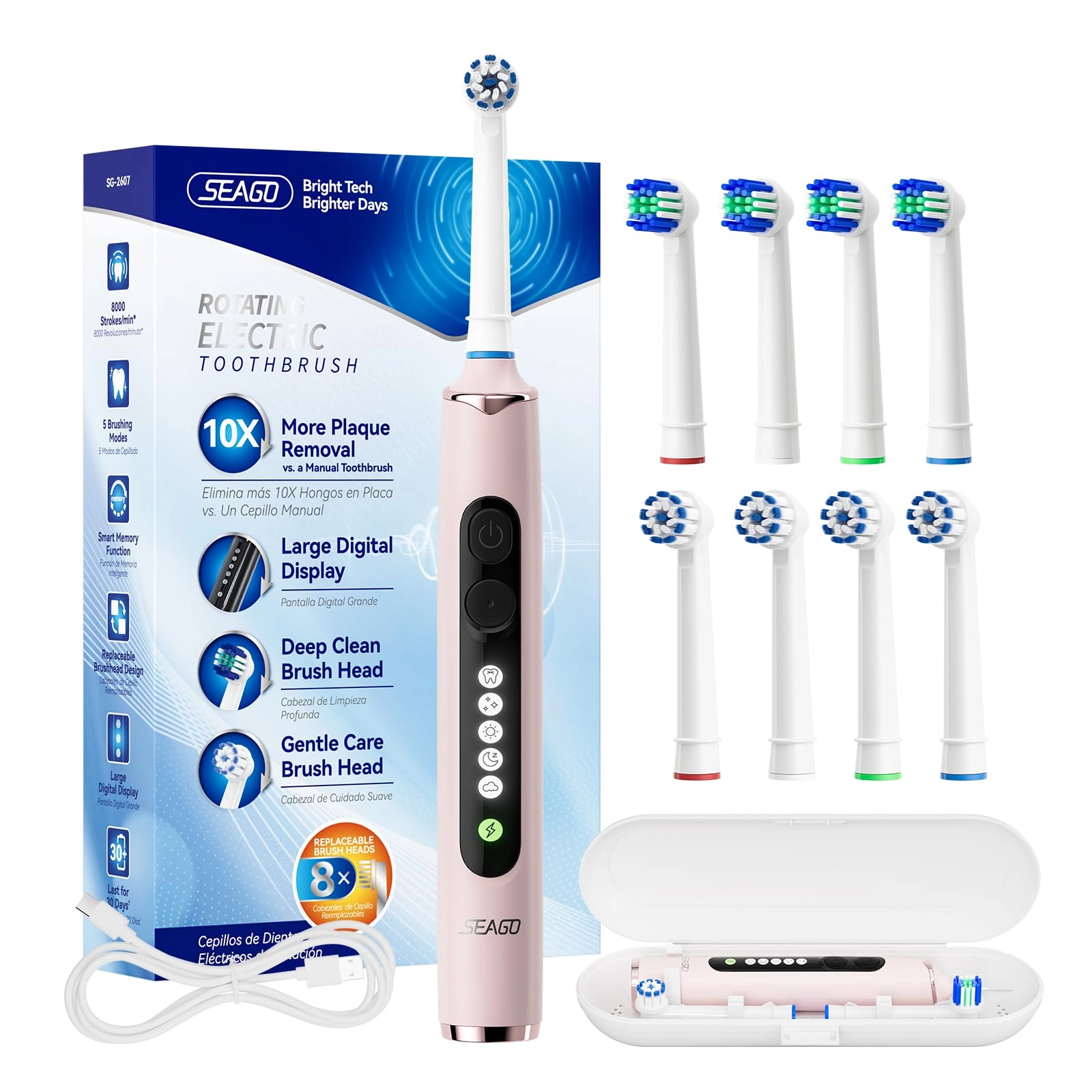 SG-2753 - Ultrasonic Rechargeable 8 Brush Heads 5 Modes