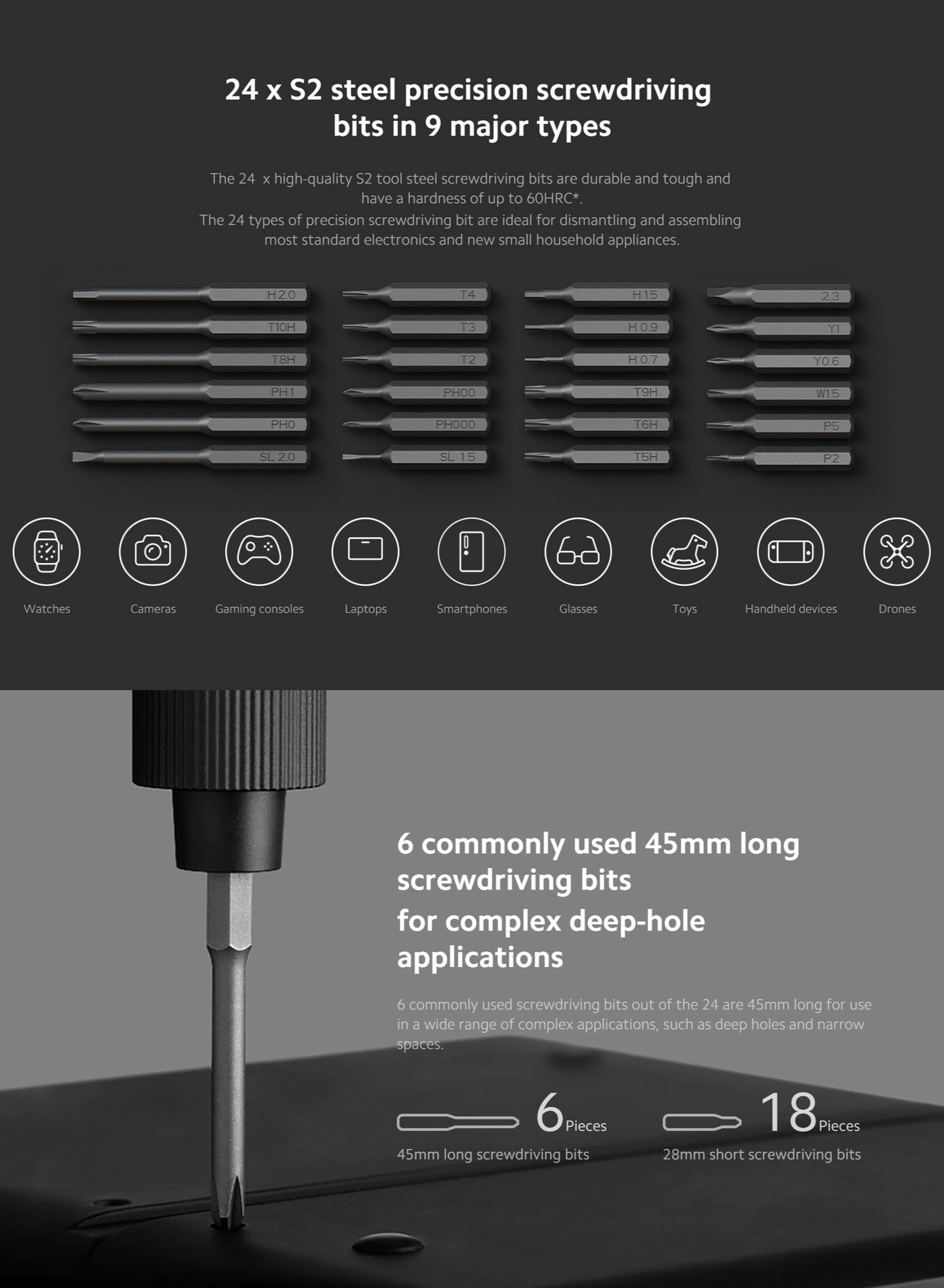 Electric Precision Screwdriver - 24 x S2 bits 170 Rpm