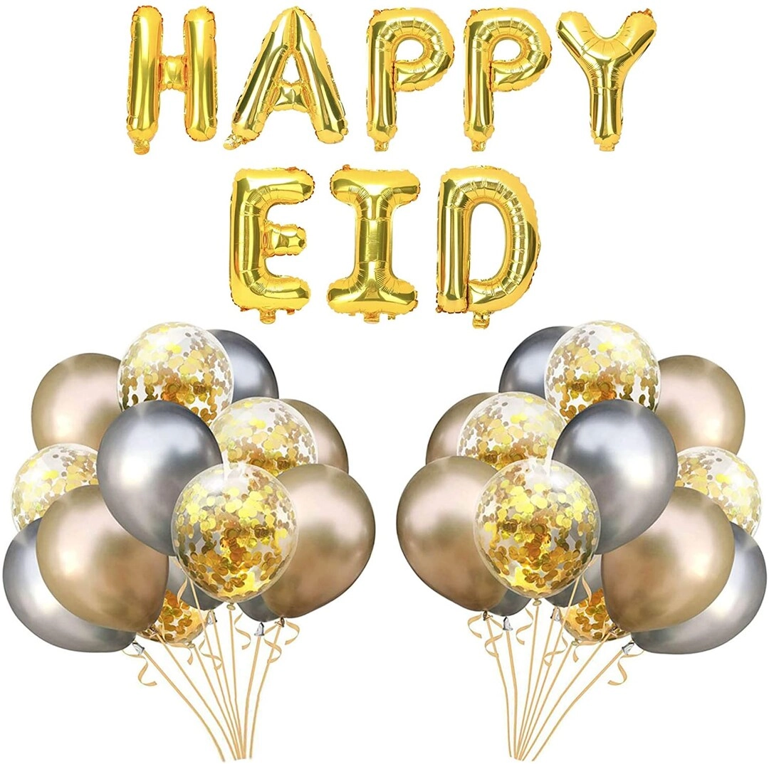 Latex Balloons + Eid Mubarak Foil Balloons - 65pcs Ramadan