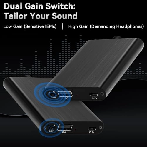 Portable HiFi Headphone Amplifier - 3.5mm Mini Audio Amp Two-Stage Gain Switch 16-300Ω Impedance