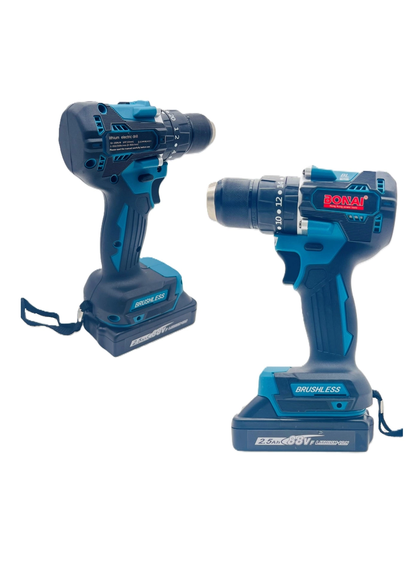 88V Brushless Cordless Electric Drill Set - 100 Newton Meters 2500 RPM