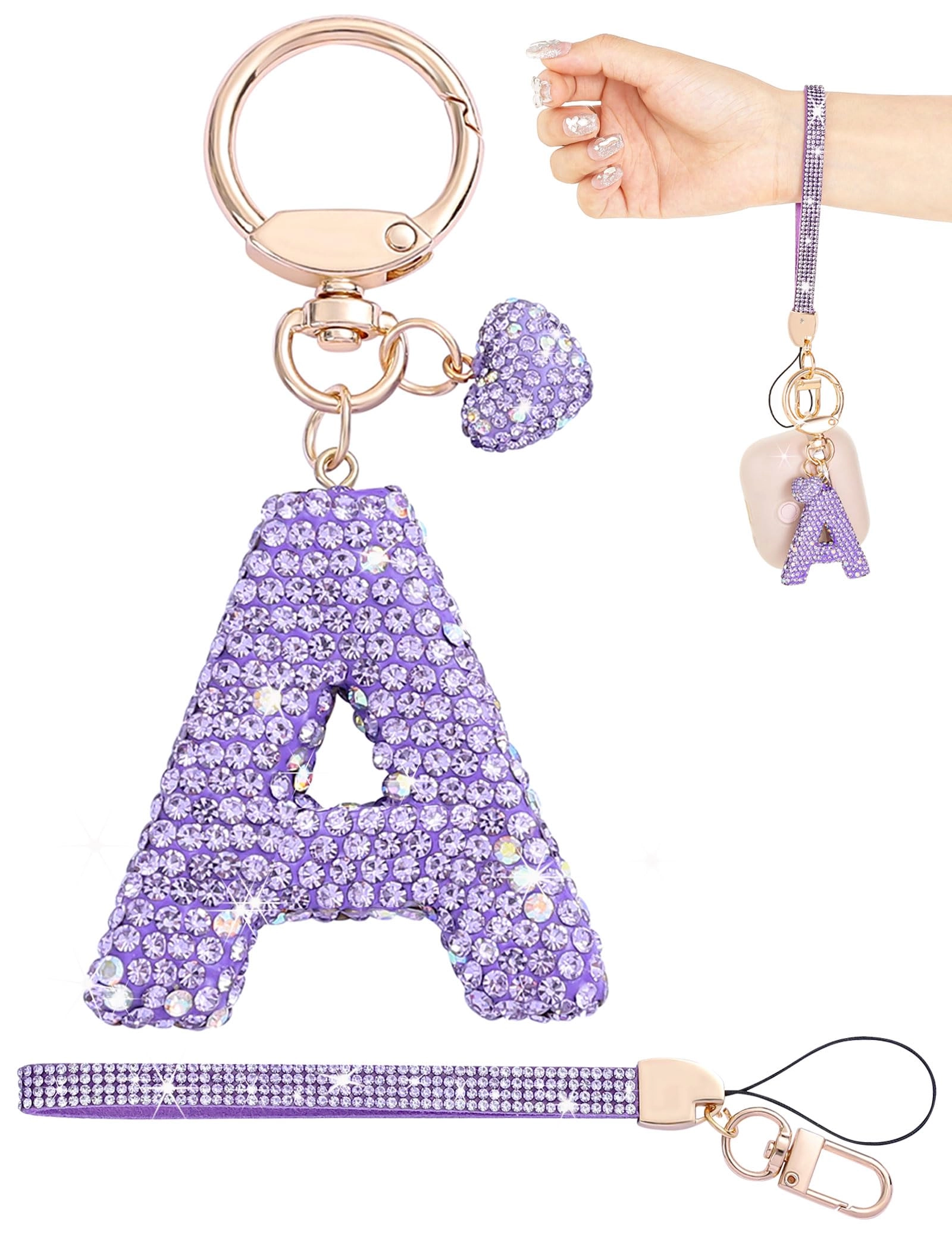 Initial Keychain - L Purple Rhinestone