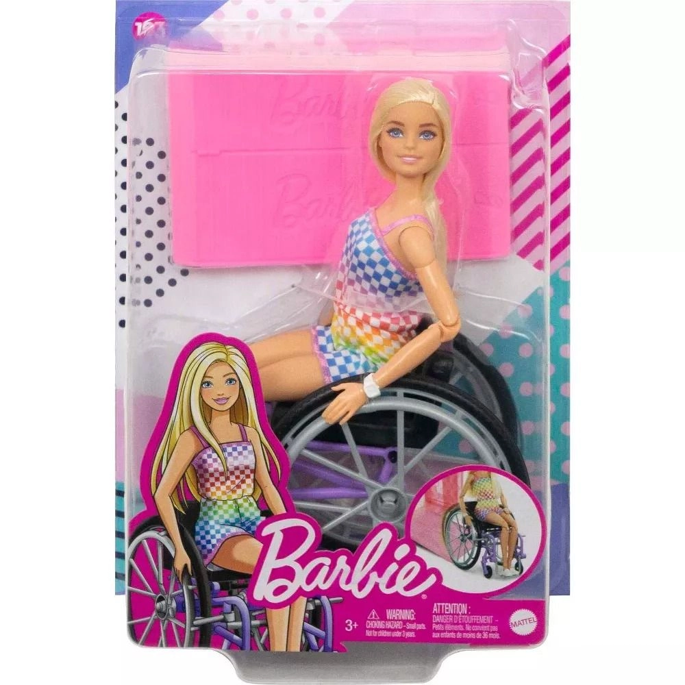 Barbie Fashionistas - Blond Hair Rainbow Dress Wheelchair & Ramp