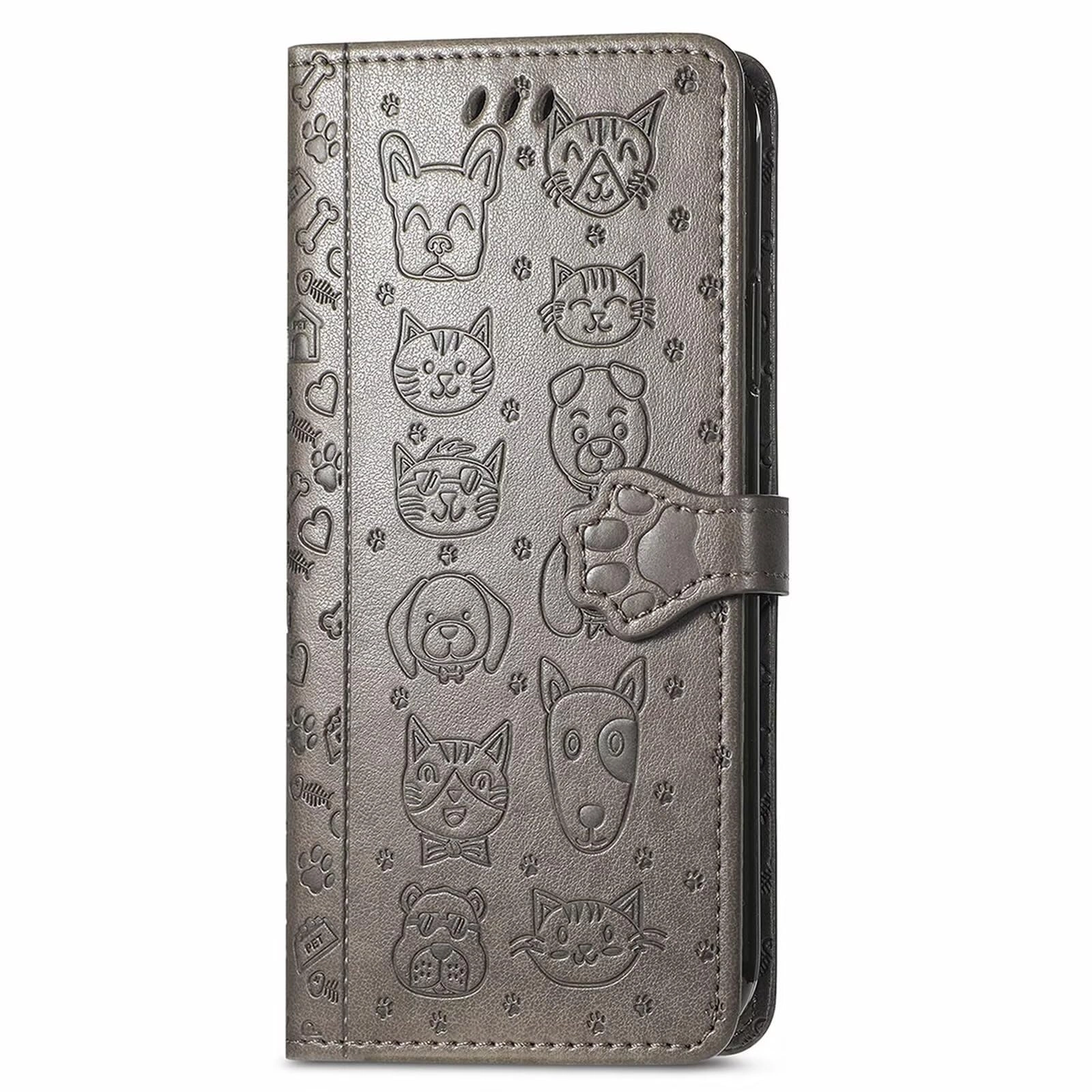 Tivenfezk Nadoli Funny Cartoon Embossing Cat Dog Pattern Pu Leather Cat Paw Lanyard Standfunction Card Slots Wallet Flip Case Cover for Samsung Galaxy S24 Ultra