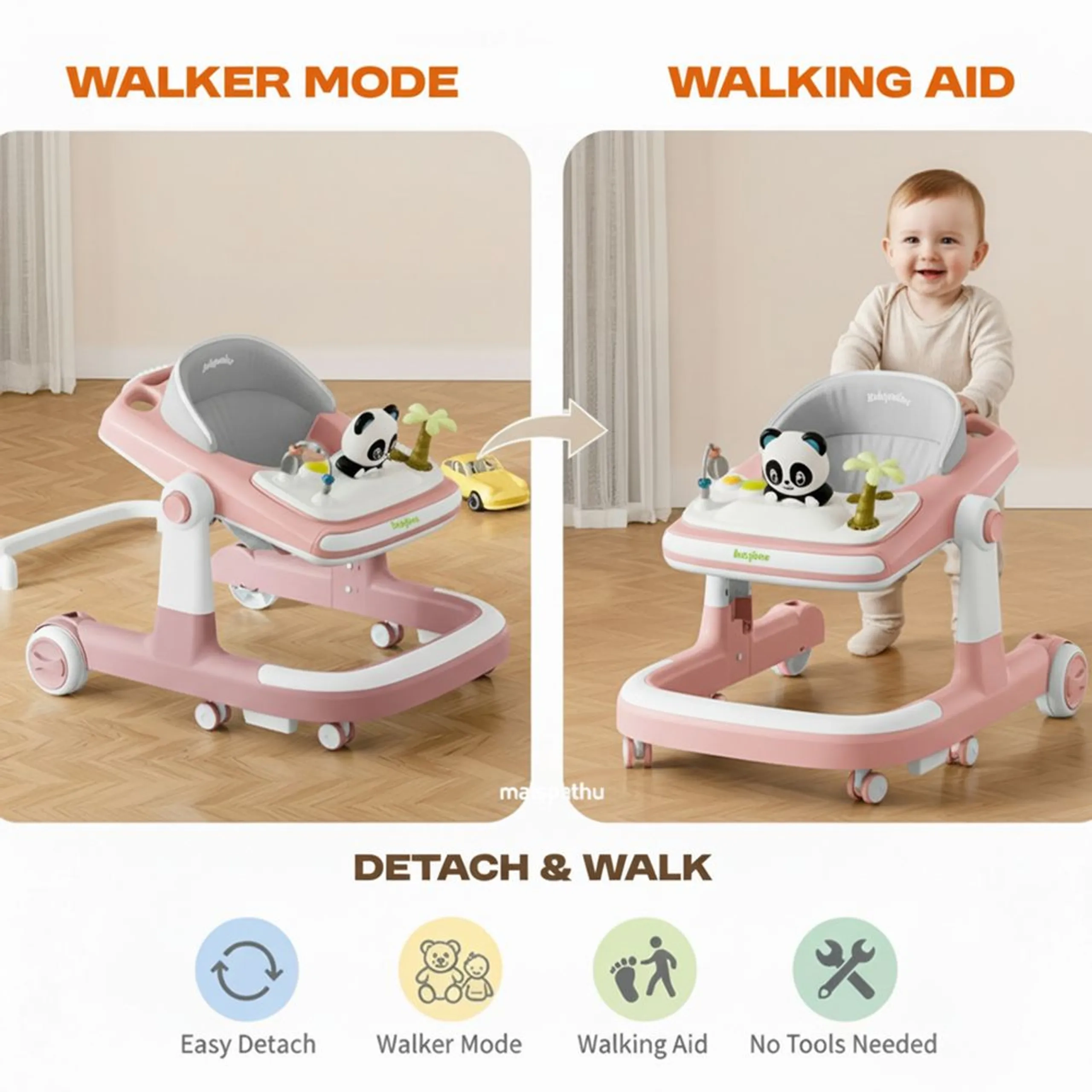 3-In-1 Baby Walker - Adjustable Height Foldable