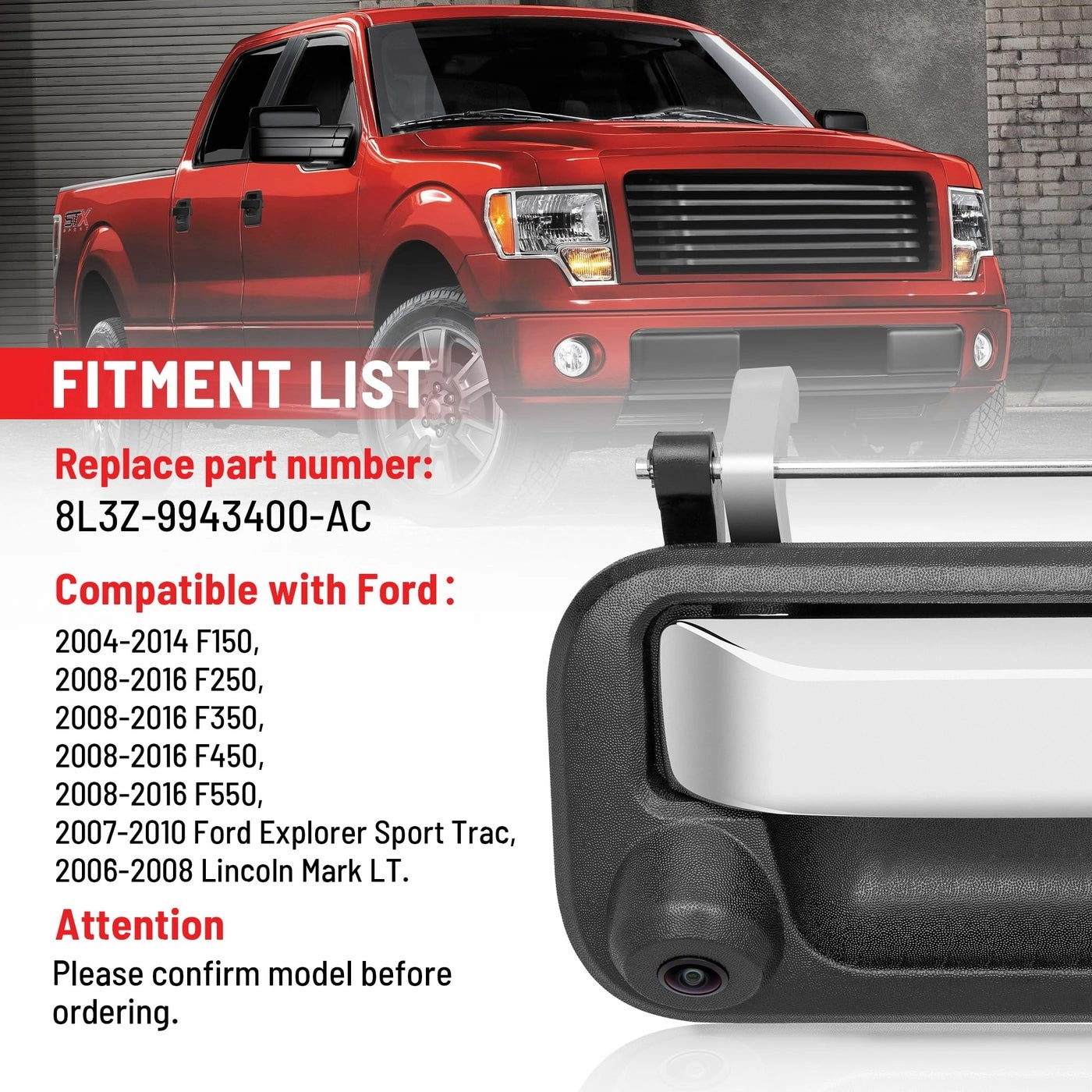 Tailgate Handle Reverse Backup Camera - Chrome RCA Connector