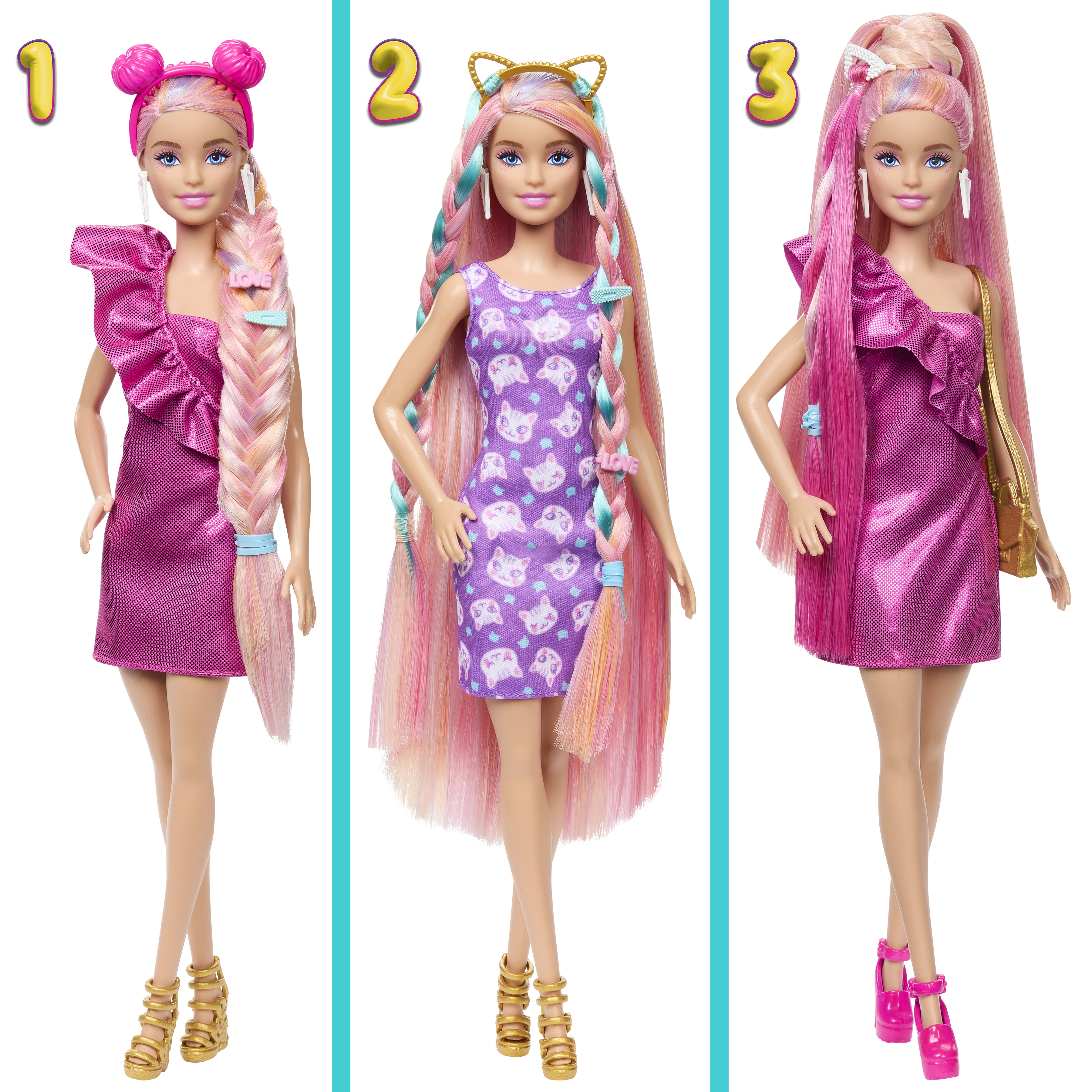 Barbie Flower Magic Mermaid - Long Blonde Hair Pink Highlights Ombre Tail Ages 3+