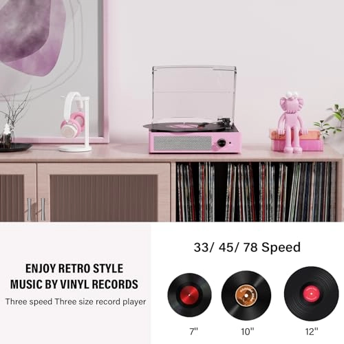 Record Player Turntable - Built-in Bluetooth 3-Speed 2 Stereo Speakers