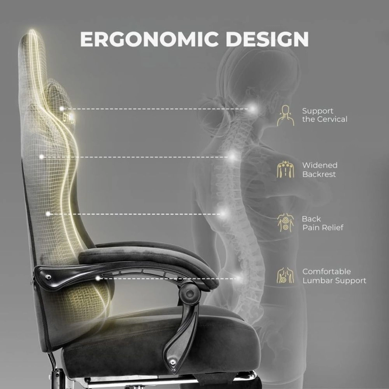 GT829 - Gaming Chair Velvet Grey