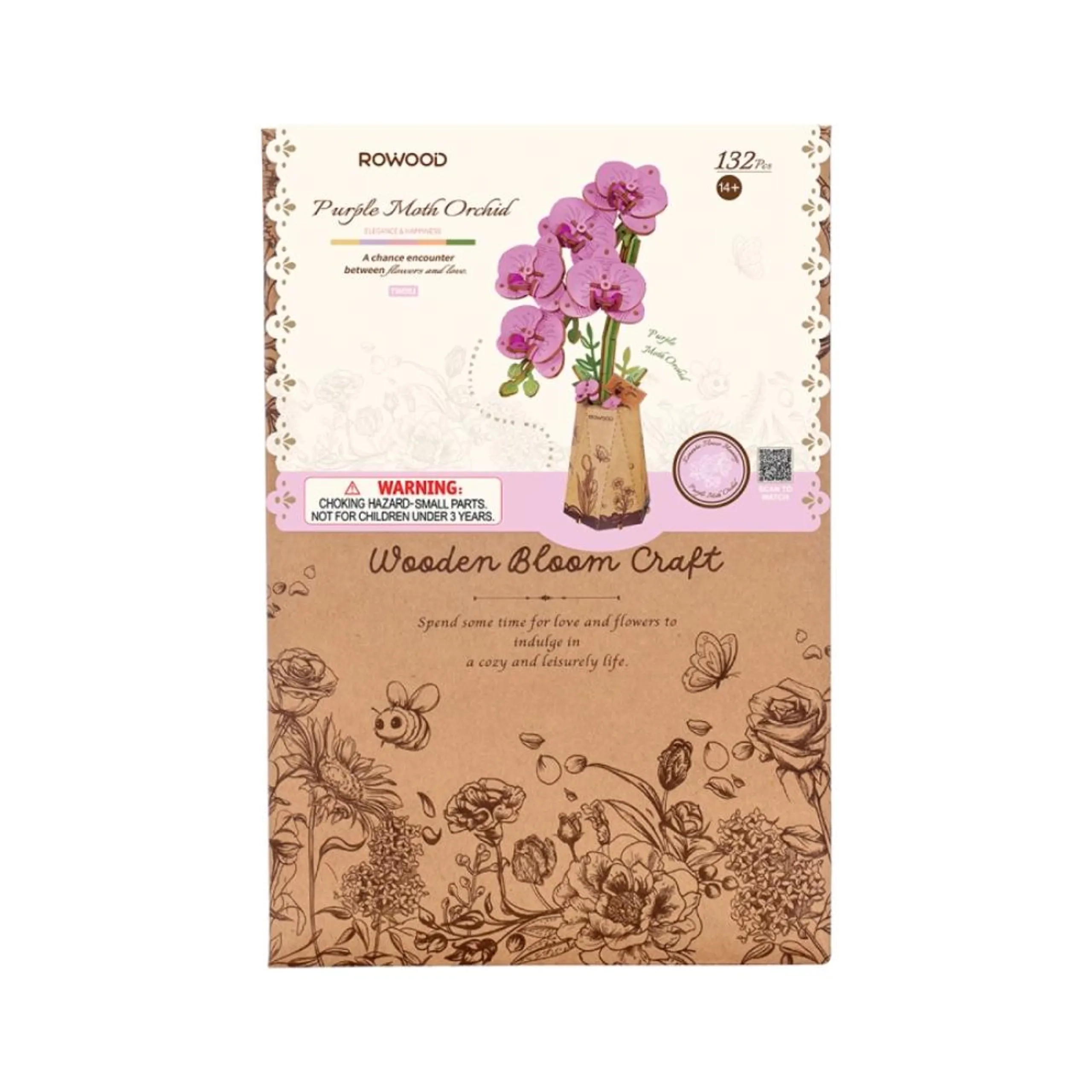 DIY Wooden Bloom Craft Purple Moth Orchid - 132 Pc