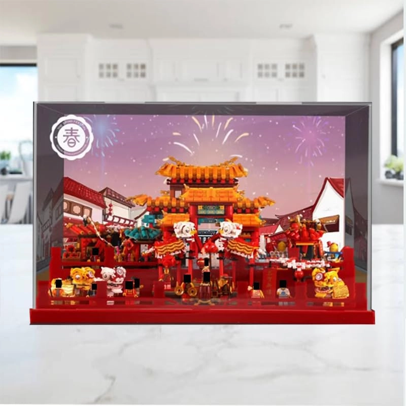 Clear Acrylic Display Case - Lion Dance Chinese New Year Temple Fair Lego