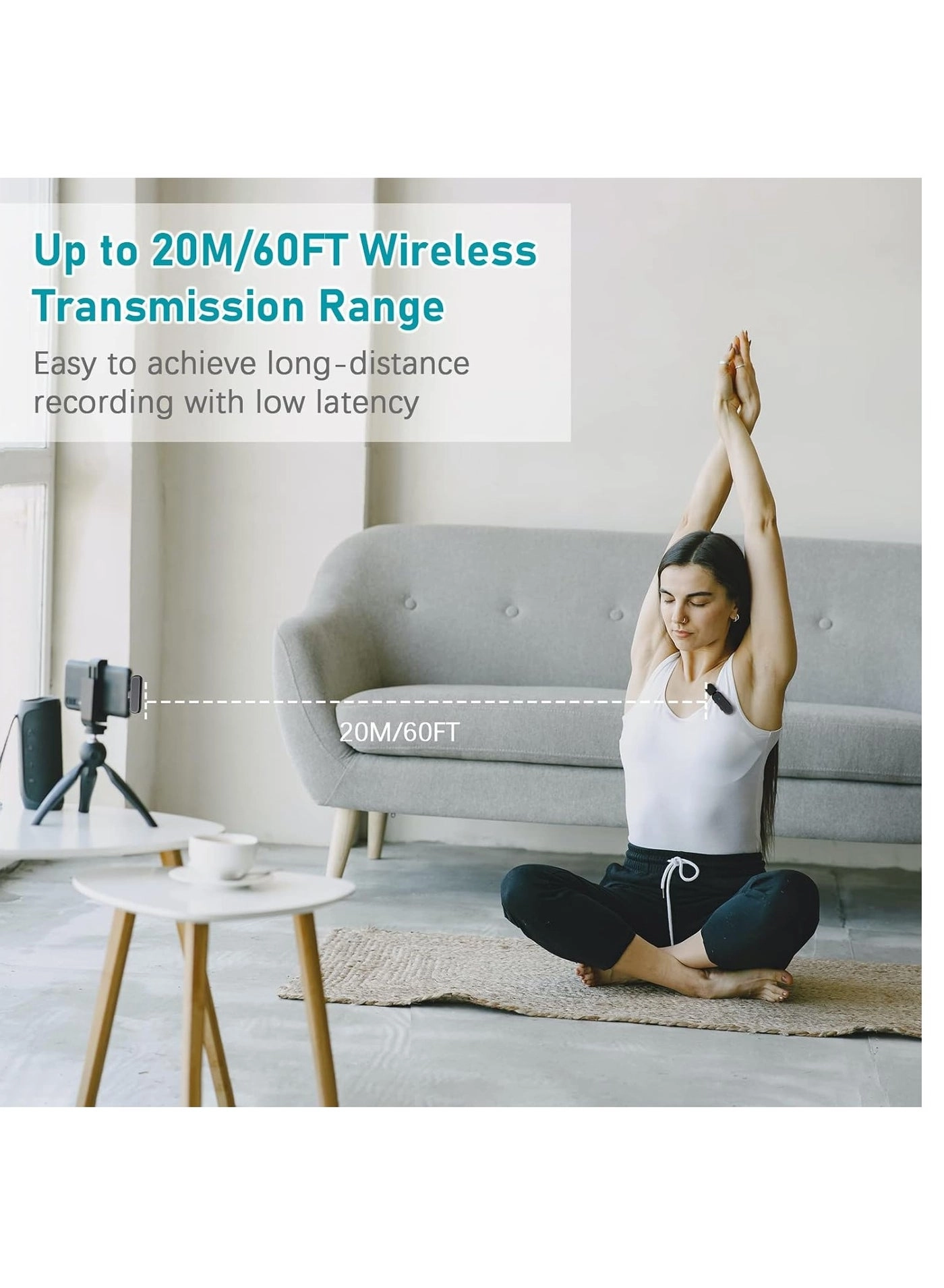 Wireless Microphone System - 20M Transmission Range Type-C Receiver Wireless Charging Case