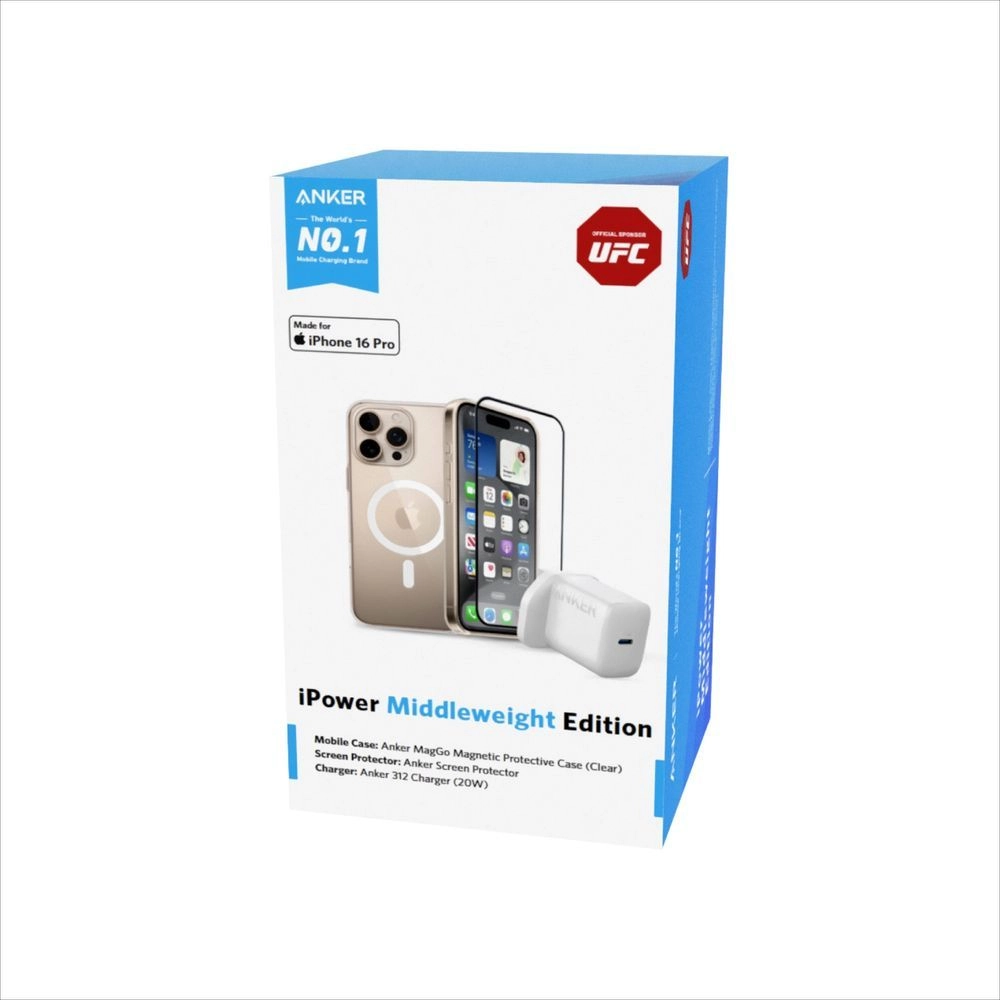 Anker 20W Charger + Screen Protector + Cover for Apple iPhone 16 Pro