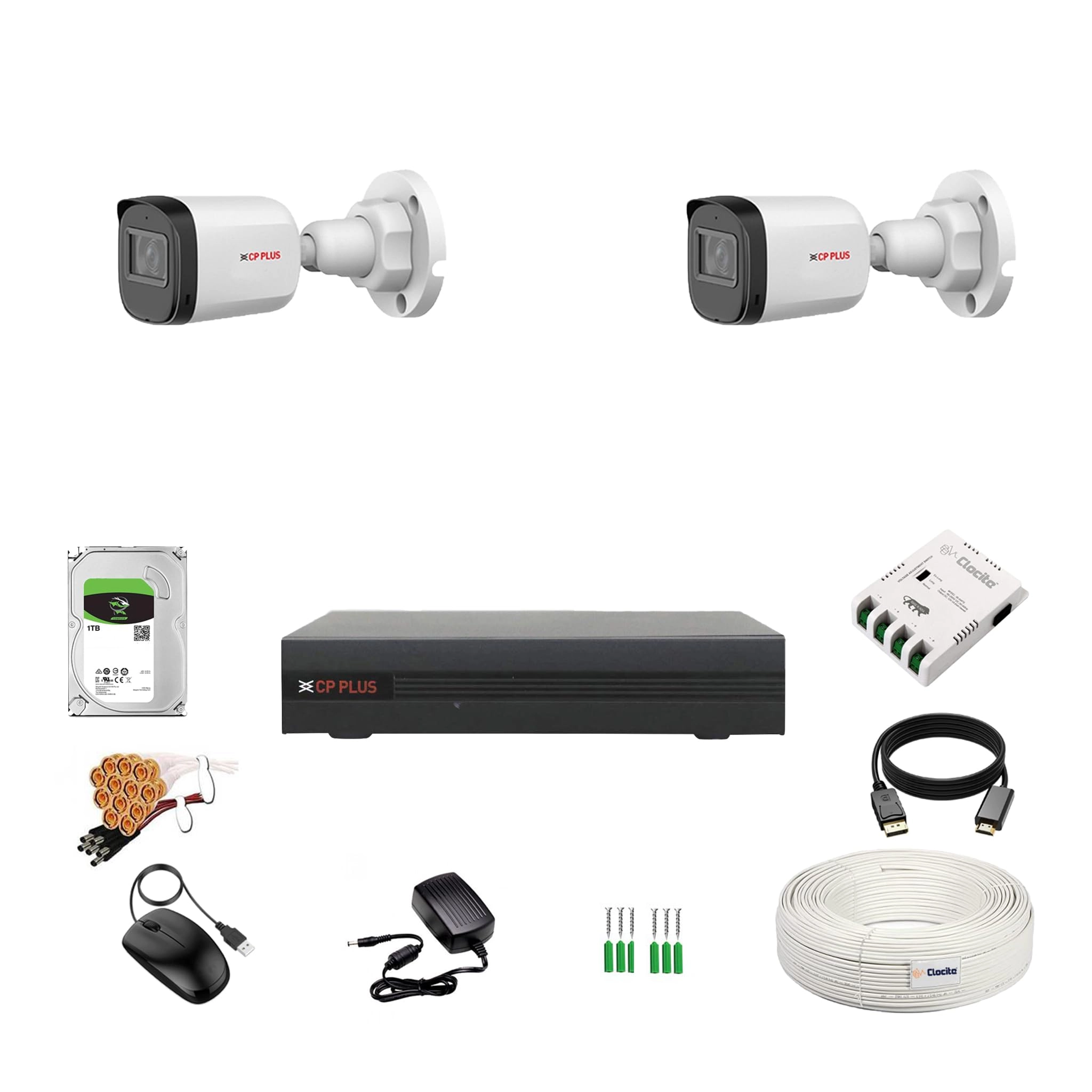 Aditya Infotech Ltd DVR - 4CH + Bullet Camera - 2.4MP + Hard Disk - 1TB + SMPS + CCTV Cable + BNC/DC Connectors