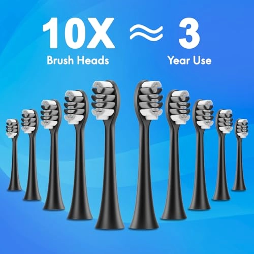 Portable Electric Soft Toothbrush - 90-Day battery life 10 Brush Heads 15 Modes