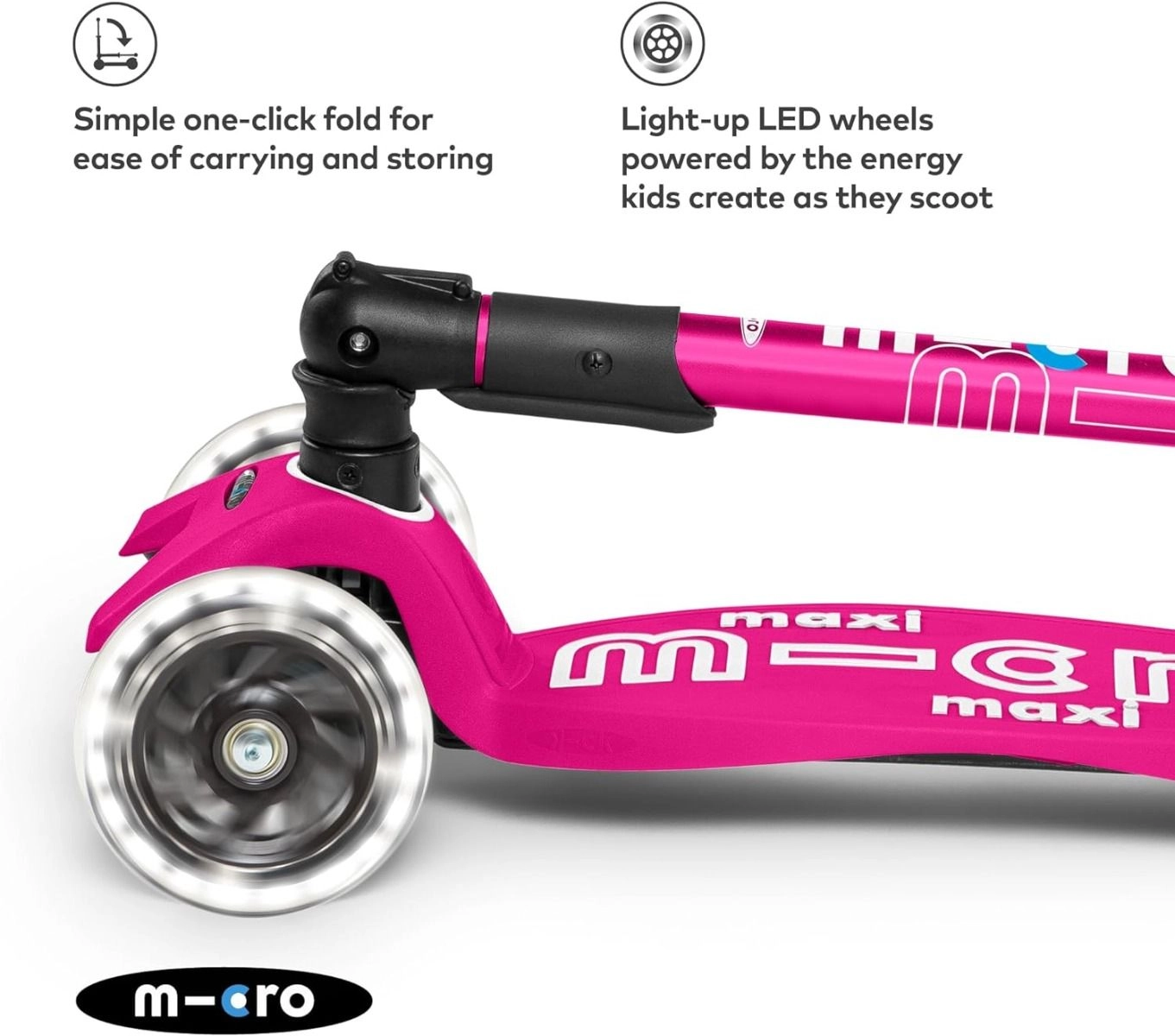 Maxi Deluxe 3-Wheel Kick Scooter – 120/80 mm LED Foldable
