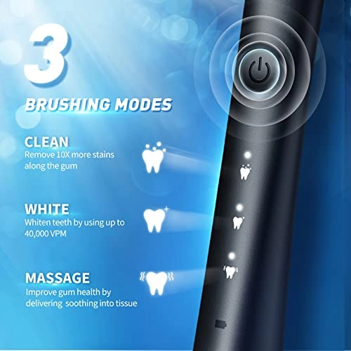 Sonic Electric Toothbrush - 40000 VPM 10 Brush Heads 3 Modes