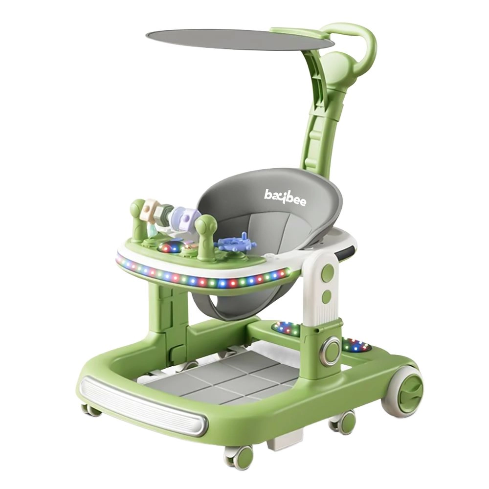 2-In-1 Push Baby Walker - Green 3-Height Adjustable