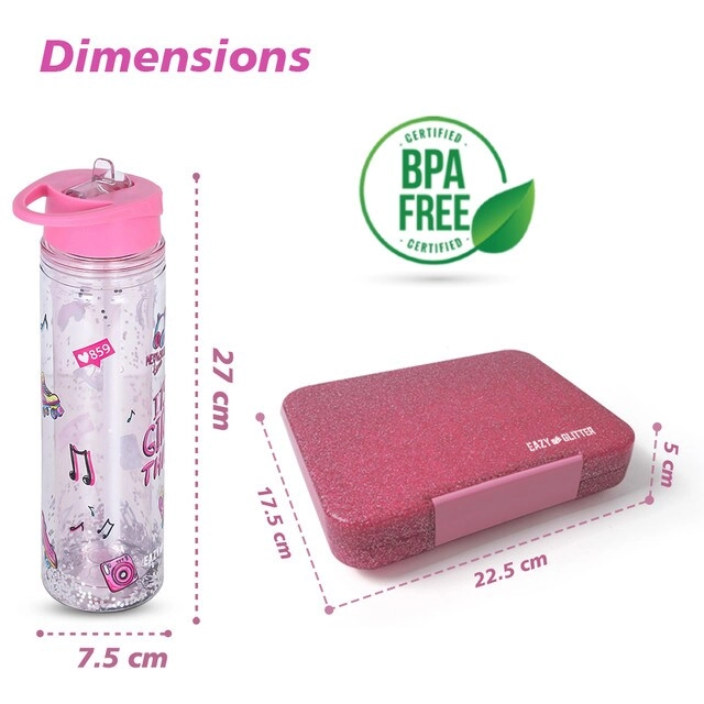 Bento Lunch Box - Convertible 4/6 + Water Bottle - 550ml Double Wall + Spoon - Golden + Fork - Golden + Cutlery Bag